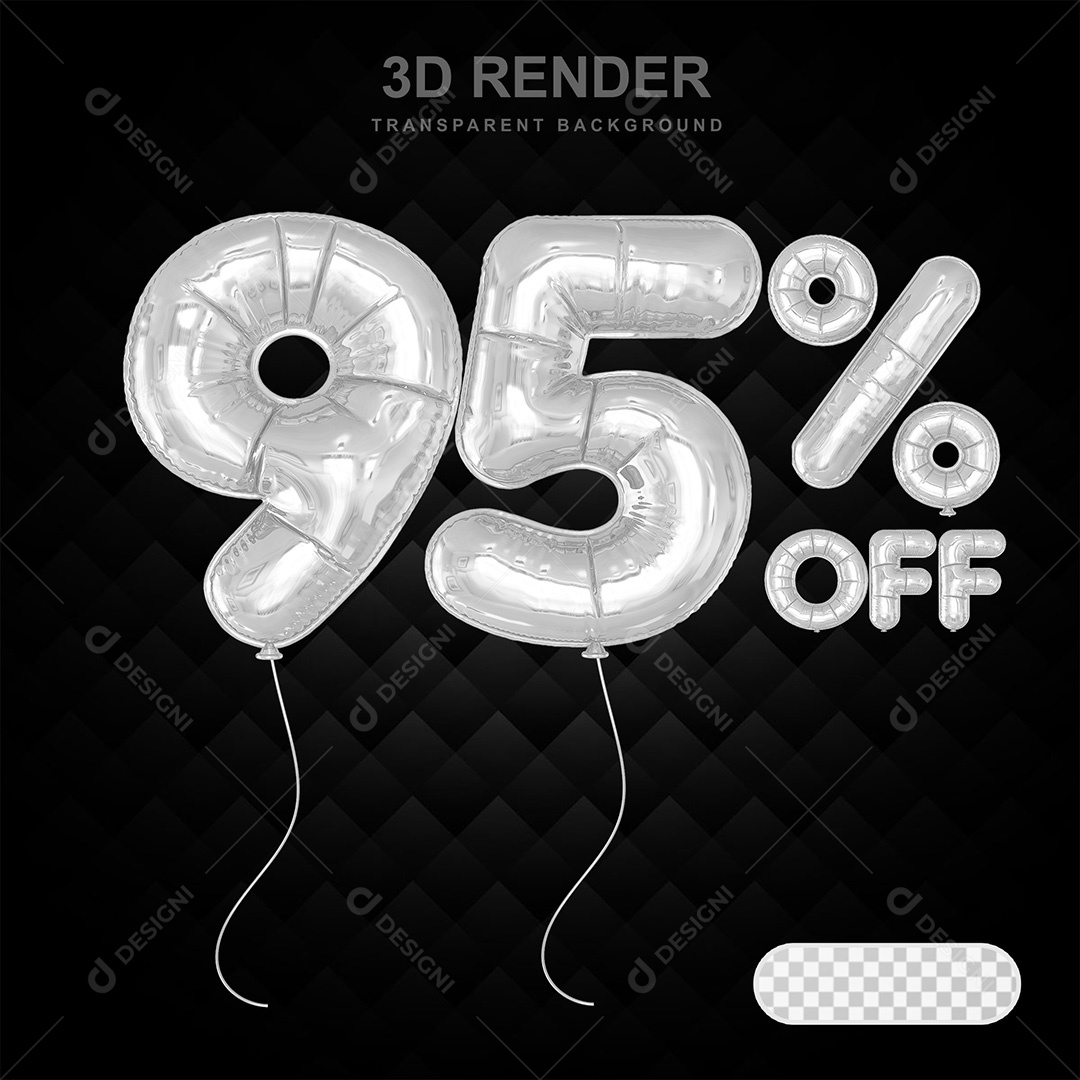 Elemento 3D Balão Prata de Número 95% para Composição PSD