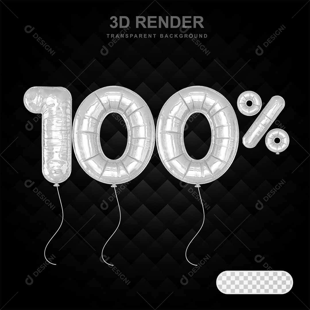 Elemento 3D Balão Prata de Número 100% para Composição PSD