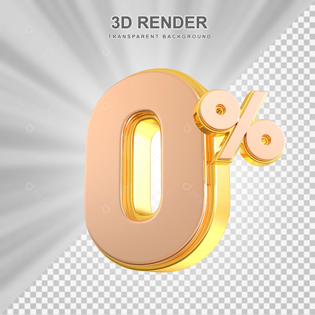 Elemento 3D Número 0% Bege com Dourado Para Composição PSD