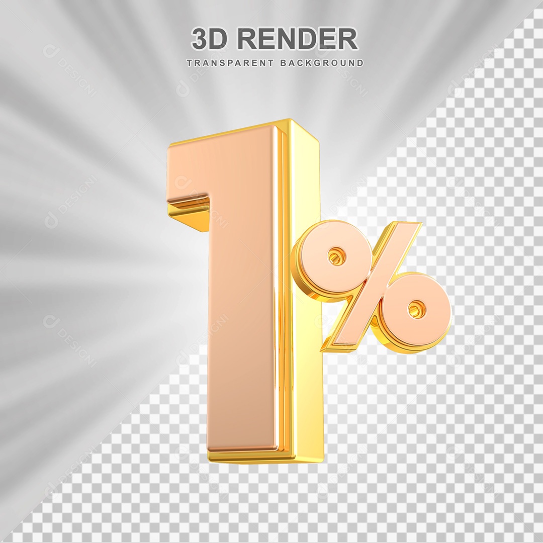 Elemento 3D Número 1% Bege com Dourado Para Composição PSD