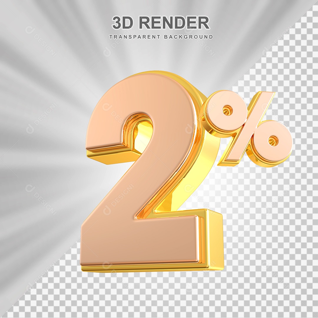Elemento 3D Número 2% Bege com Dourado Para Composição PSD