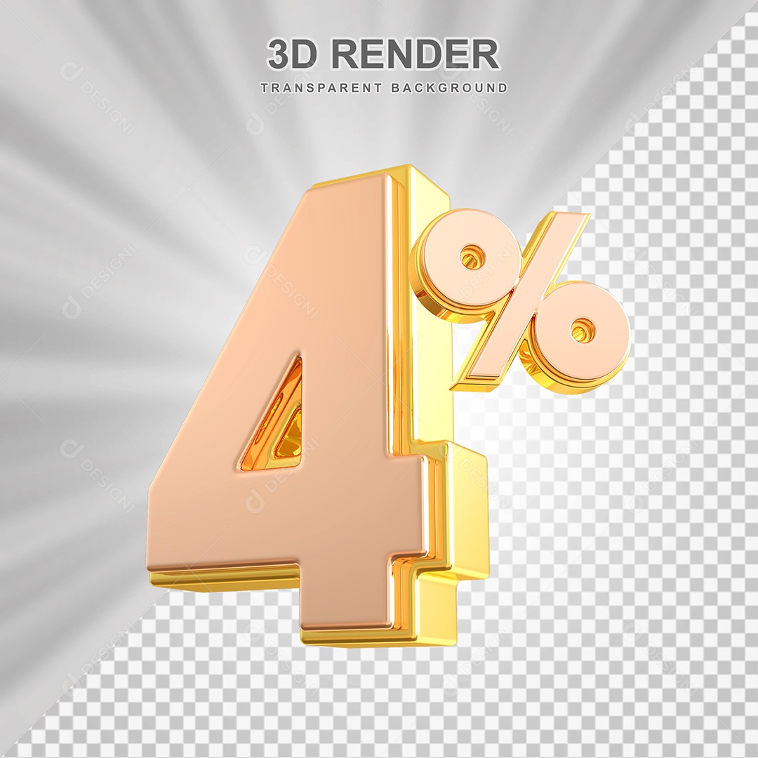 Elemento 3D Número 4% Bege com Dourado Para Composição PSD
