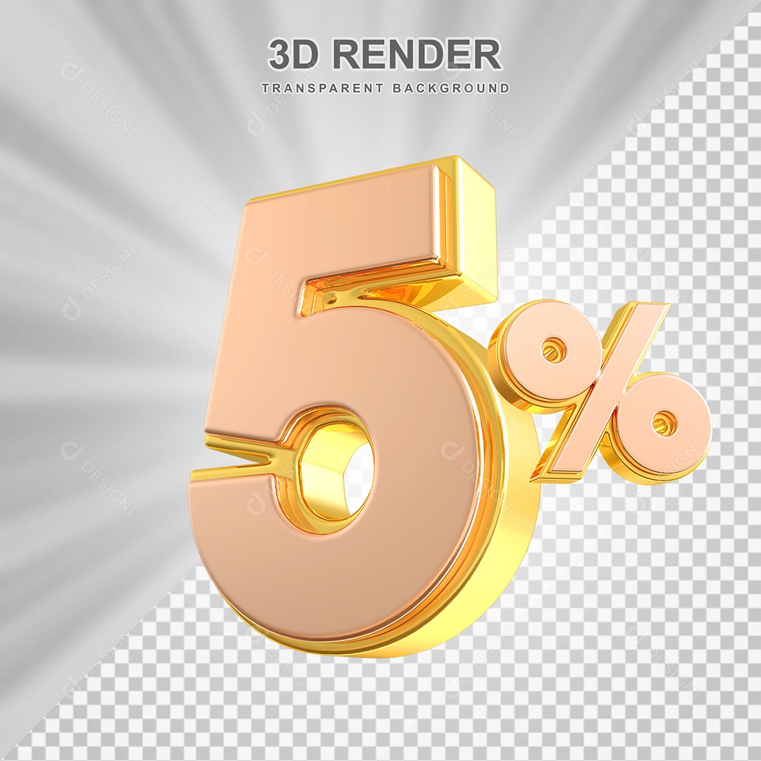 Elemento 3D Número 5% Bege com Dourado Para Composição PSD
