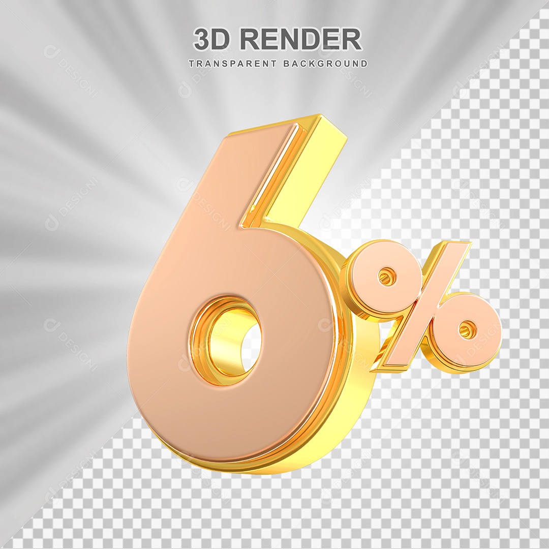 Elemento 3D Número 6% Bege com Dourado Para Composição PSD