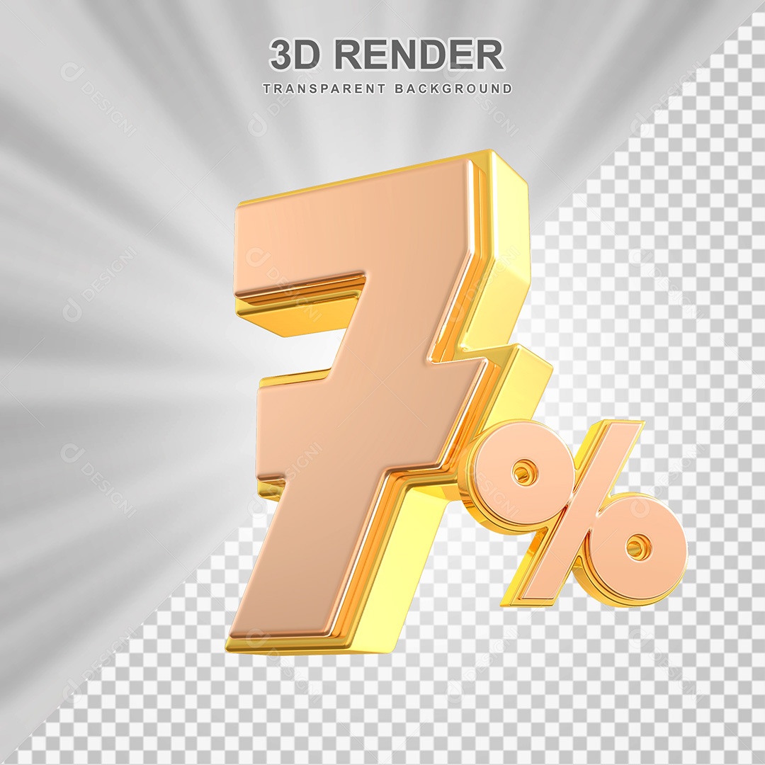 Elemento 3D Número 7% Bege com Dourado Para Composição PSD