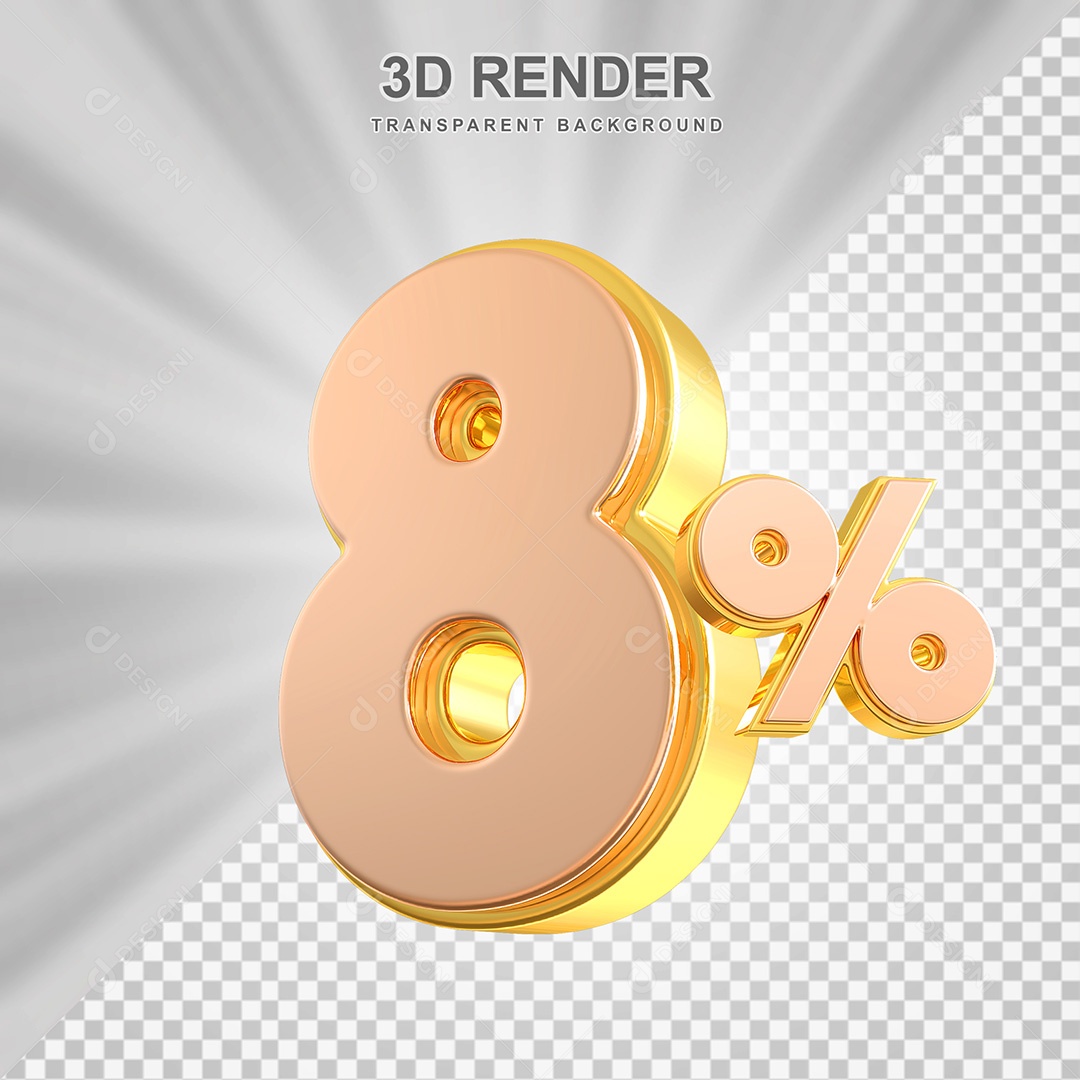 Elemento 3D Número 8% Bege com Dourado Para Composição PSD