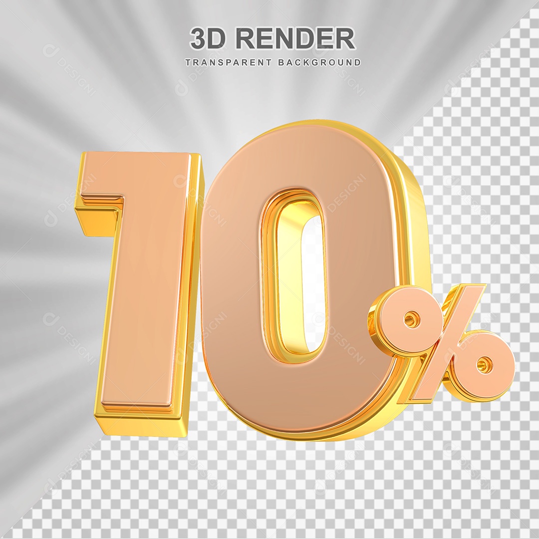 Elemento 3D Número 10% Bege com Dourado Para Composição PSD