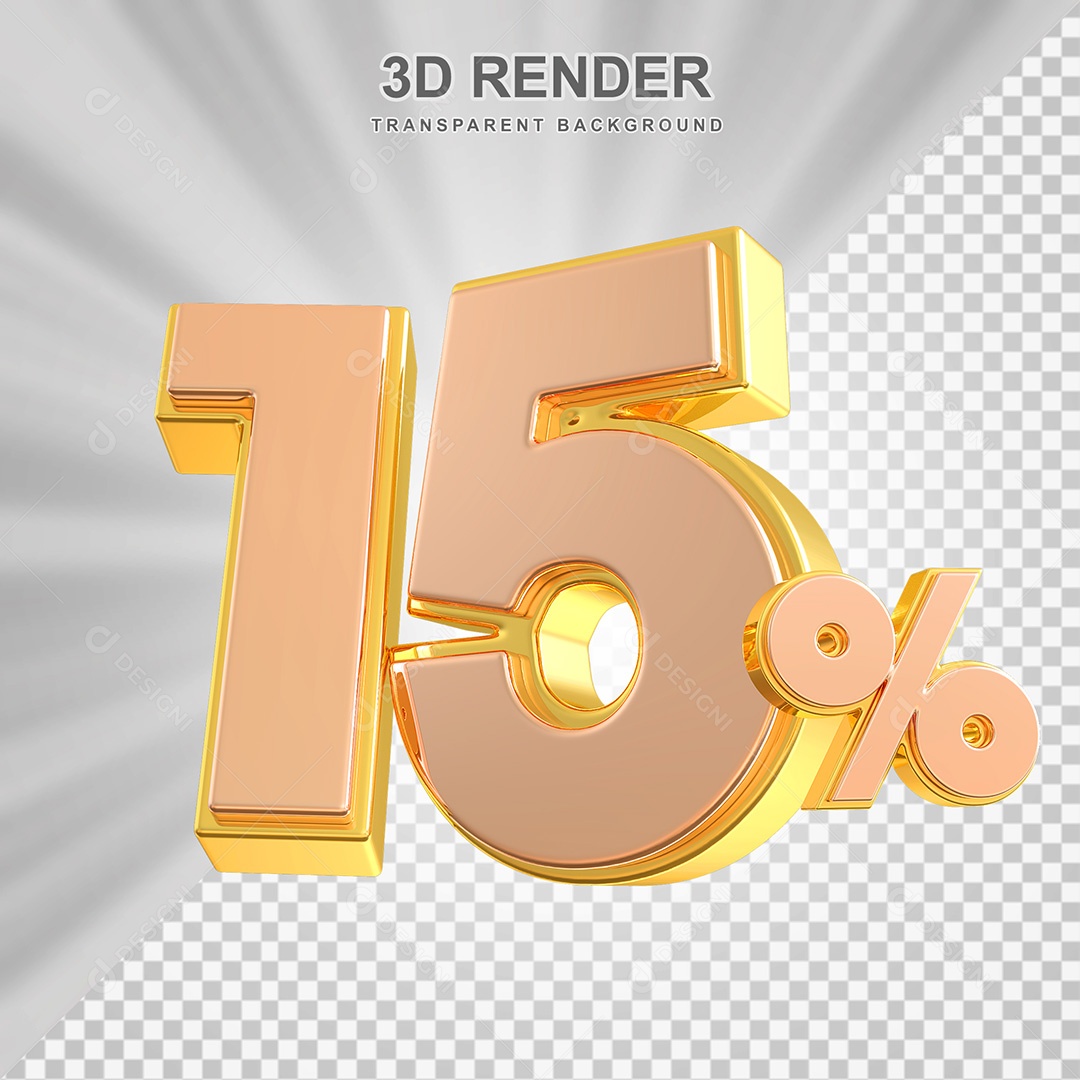 Elemento 3D Número 15% Bege com Dourado Para Composição PSD