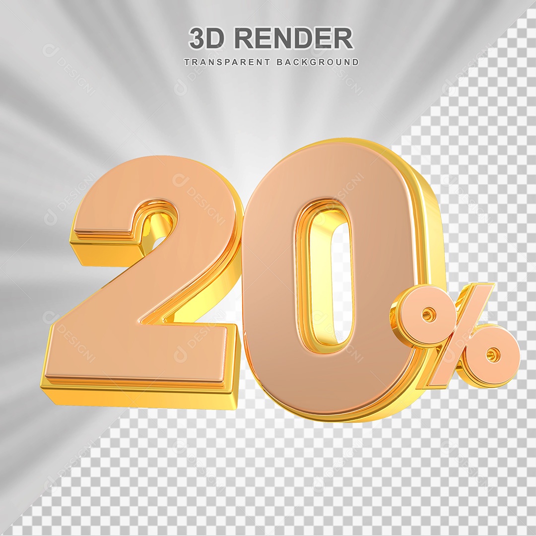 Elemento 3D Número 20% Bege com Dourado Para Composição PSD