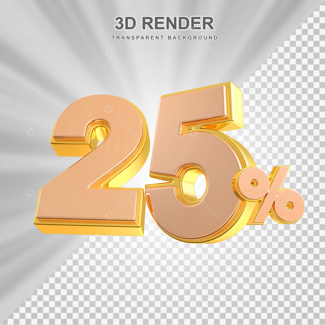 Elemento 3D Número 25% Bege com Dourado Para Composição PSD