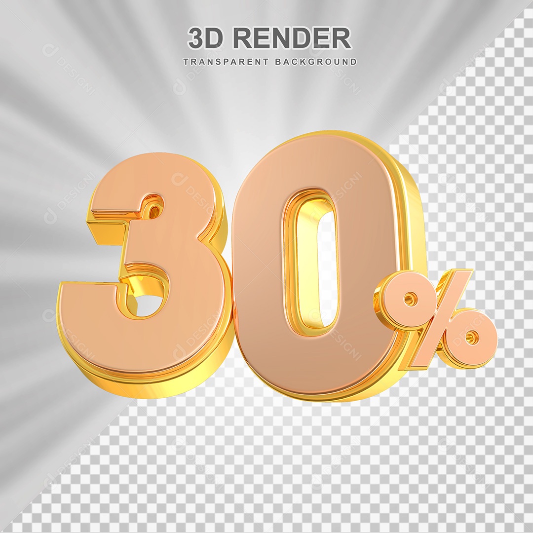 Elemento 3D Número 30% Bege com Dourado Para Composição PSD