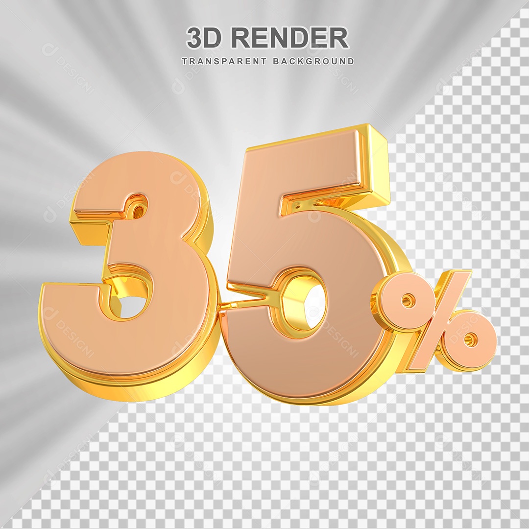 Elemento 3D Número 35% Bege com Dourado Para Composição PSD
