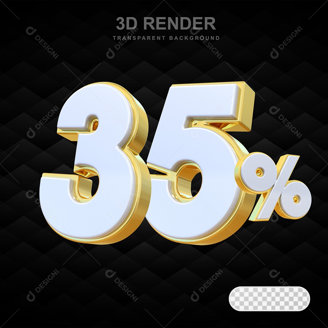 Elemento 3D Número 35% Branco com Dourado Para Composição PSD