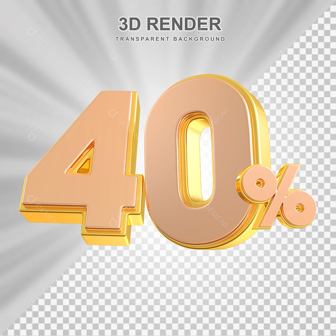 Elemento 3D Número 40% Bege com Dourado Para Composição PSD