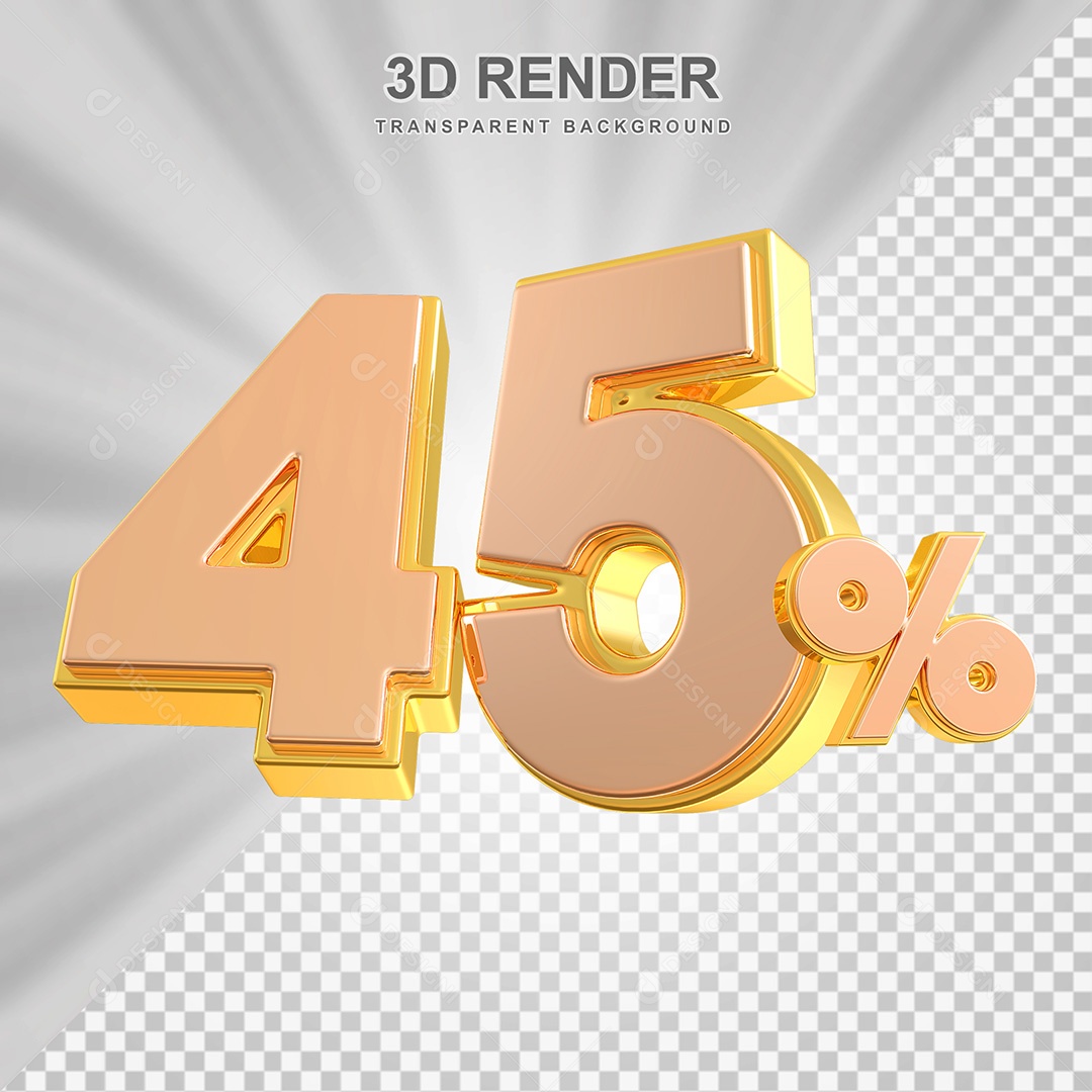 Elemento 3D Número 45% Bege com Dourado Para Composição PSD