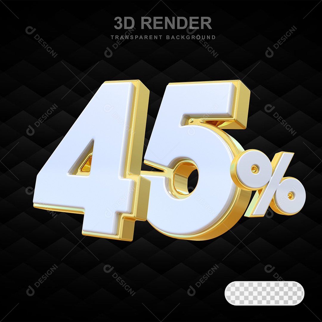 Elemento 3D Número 45% Branco com Dourado Para Composição PSD