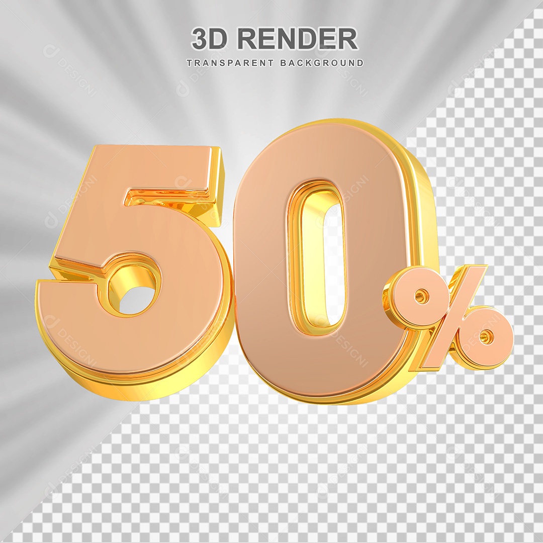 Elemento 3D Número 50% Bege com Dourado Para Composição PSD