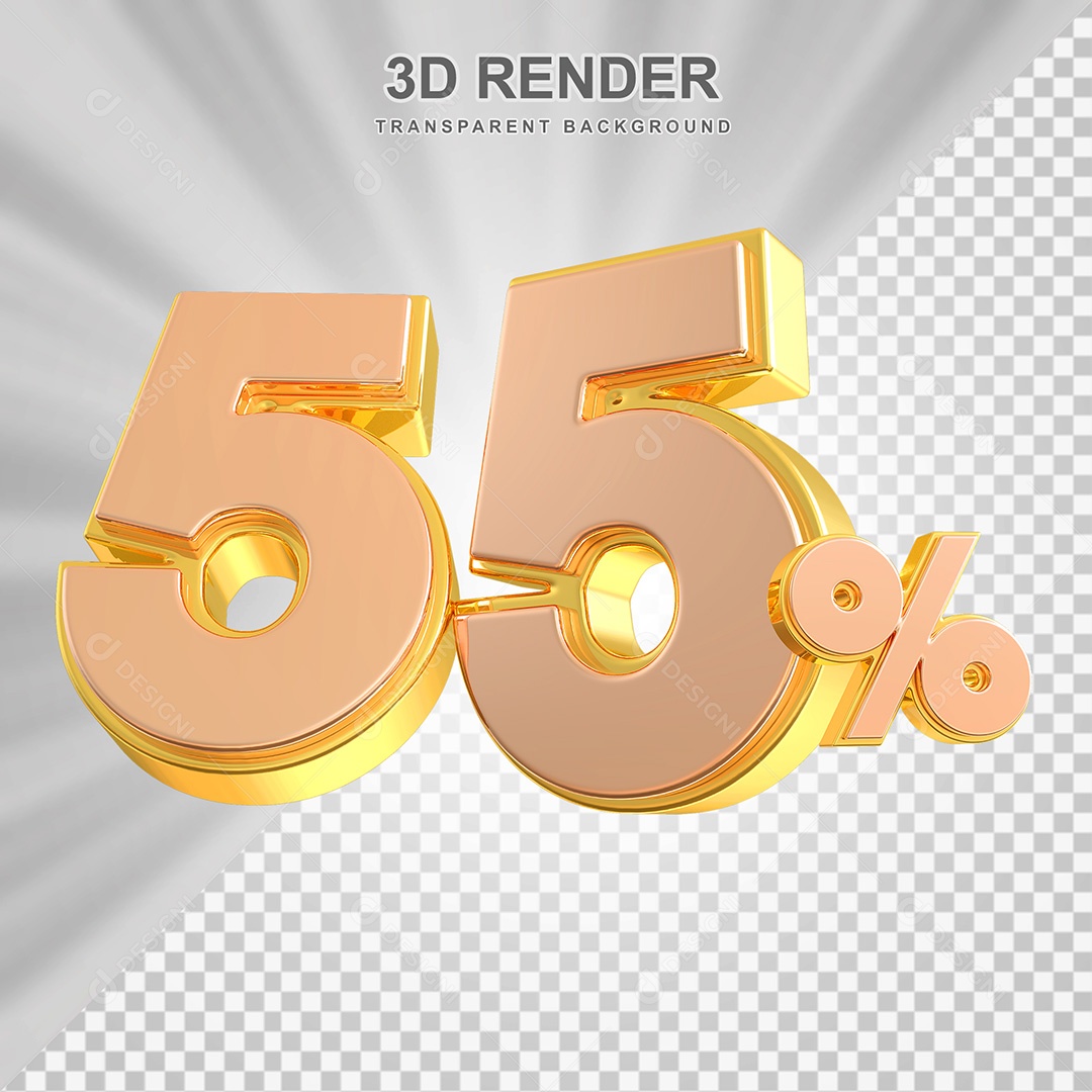 Elemento 3D Número 55% Bege com Dourado Para Composição PSD