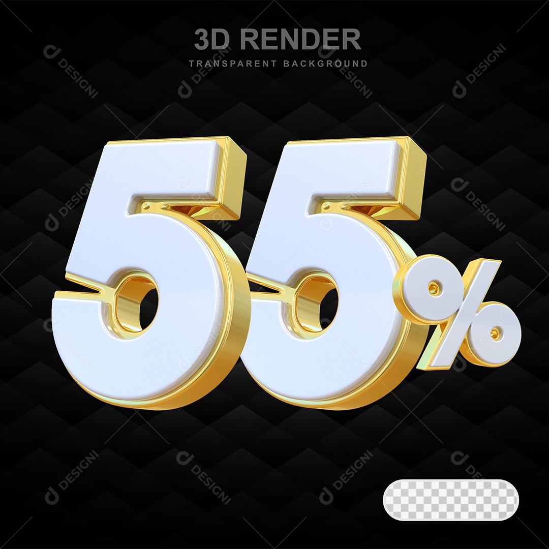 Elemento 3D Número 55% Branco com Dourado Para Composição PSD