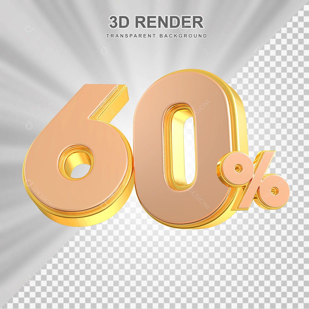 Elemento 3D Número 60% Bege com Dourado Para Composição PSD
