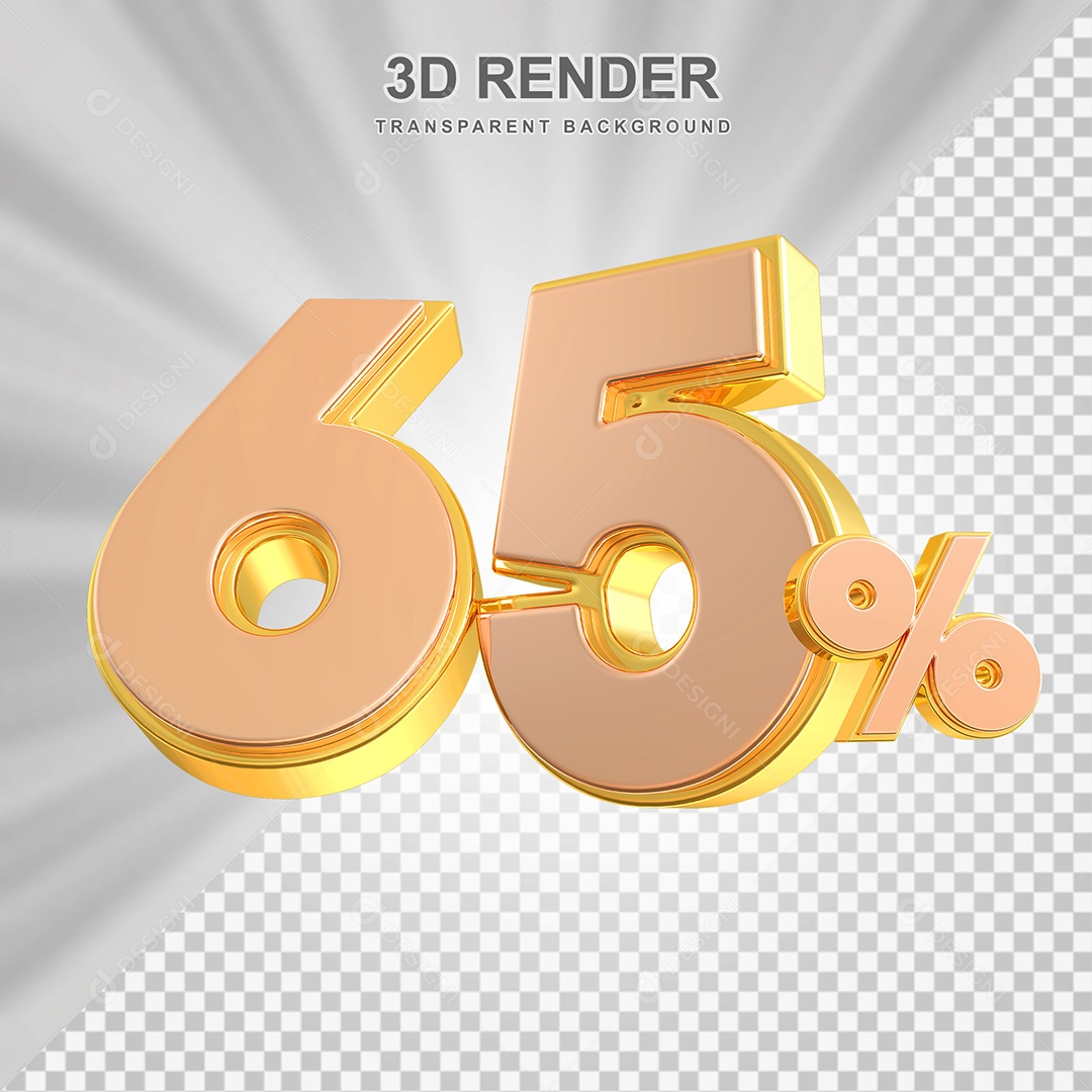 Elemento 3D Número 65% Bege com Dourado Para Composição PSD