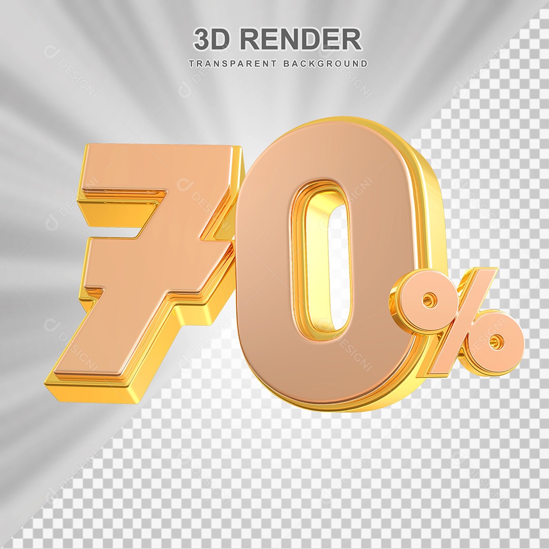Elemento 3D Número 70% Bege com Dourado Para Composição PSD