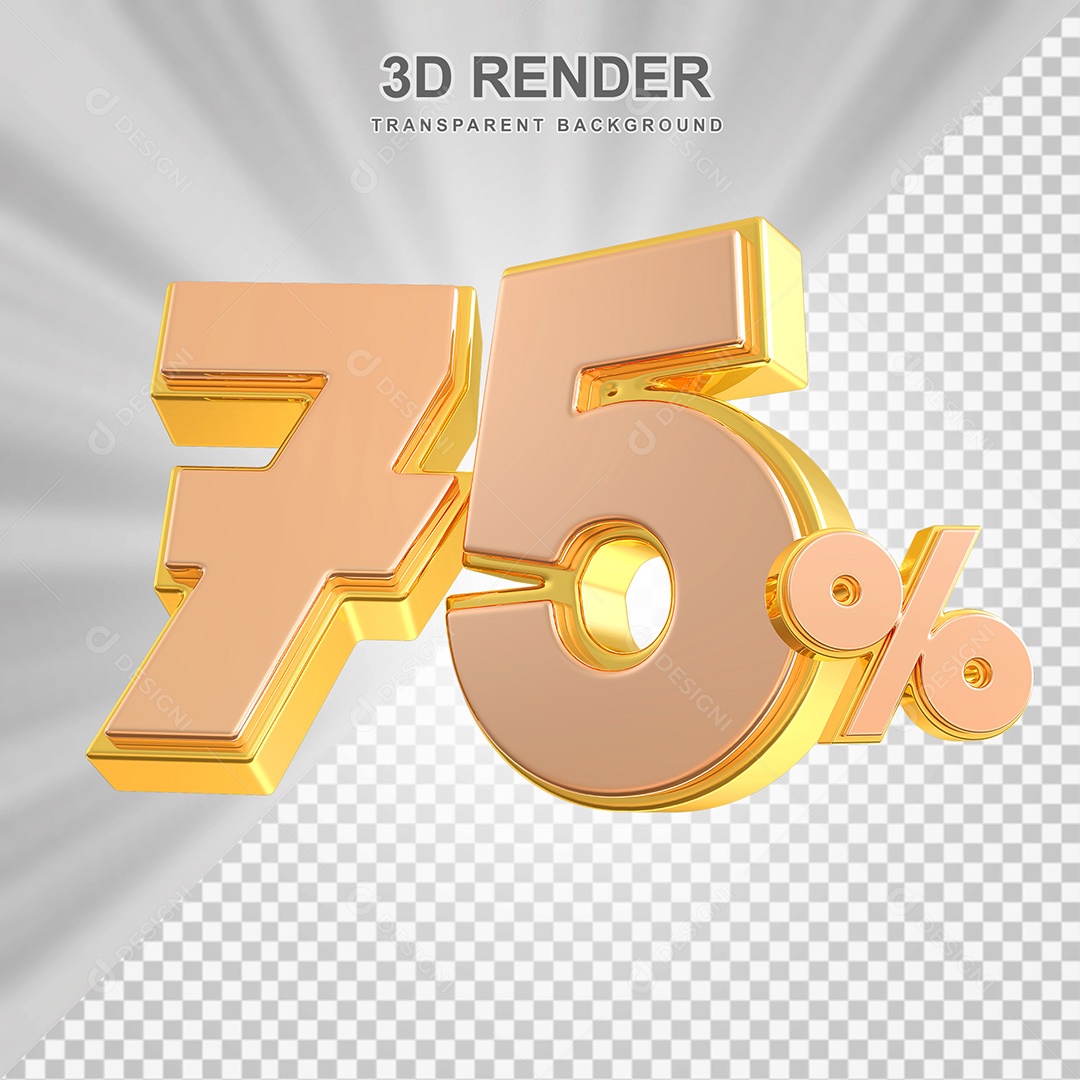 Elemento 3D Número 75% Bege com Dourado Para Composição PSD