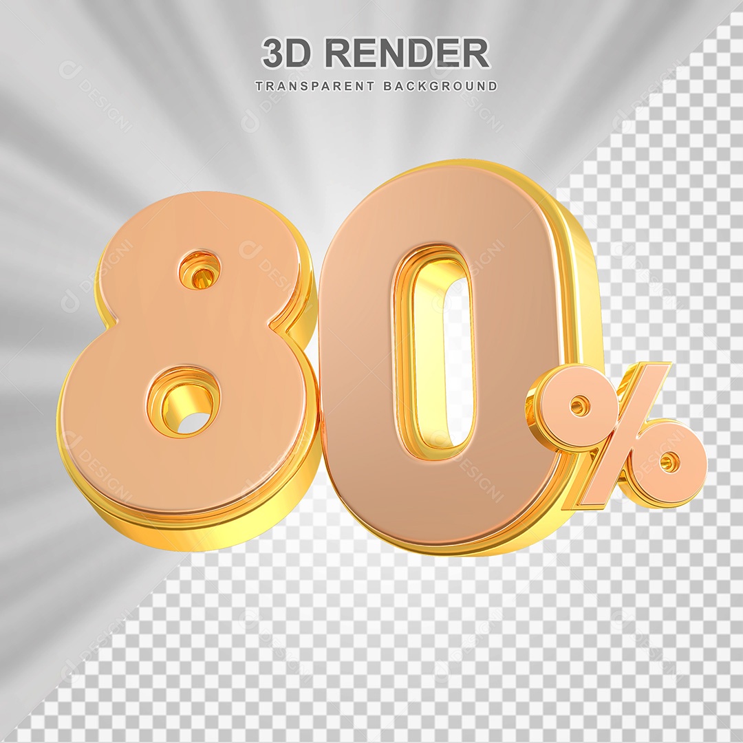 Elemento 3D Número 80% Bege com Dourado Para Composição PSD