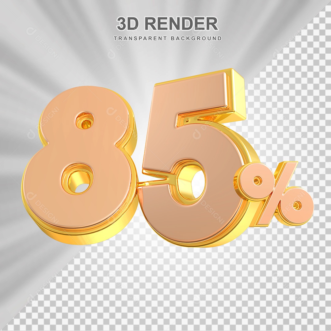 Elemento 3D Número 85% Bege com Dourado Para Composição PSD