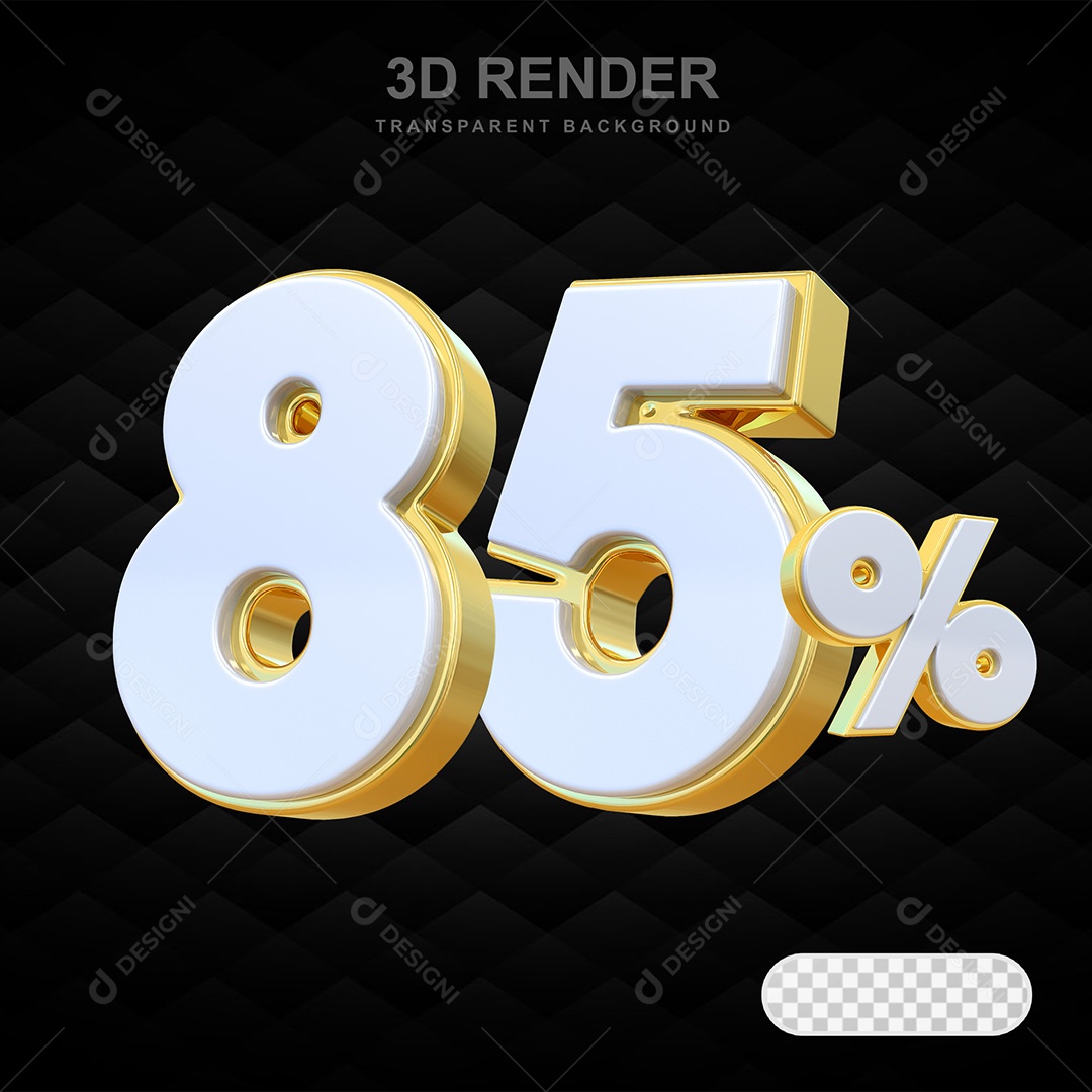 Elemento 3D Número 85% Branco com Dourado Para Composição PSD