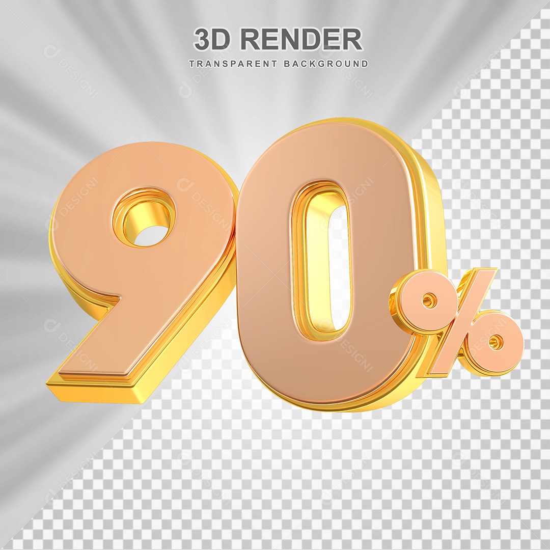 Elemento 3D Número 90% Bege com Dourado Para Composição PSD