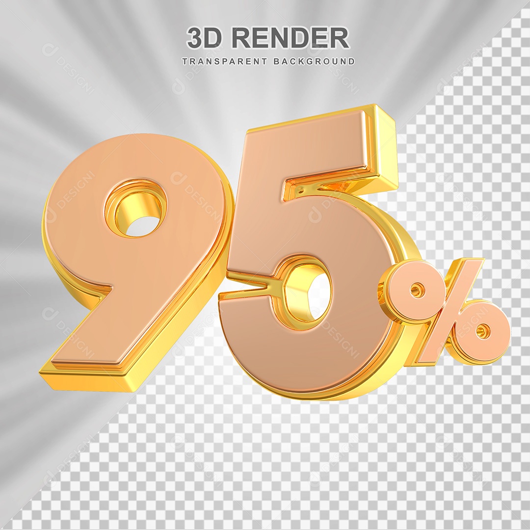 Elemento 3D Número 95% Bege com Dourado Para Composição PSD