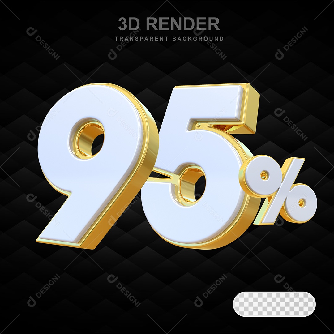 Elemento 3D Número 95% Branco com Dourado Para Composição PSD