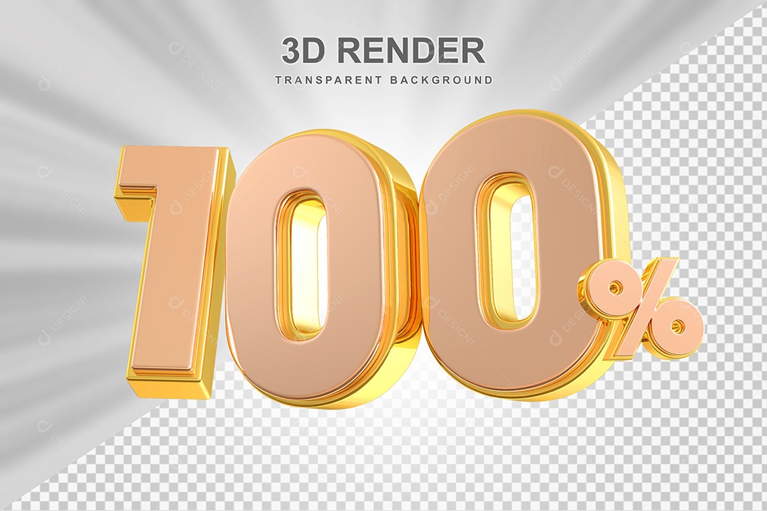 Elemento 3D Número 100% Bege com Dourado Para Composição PSD