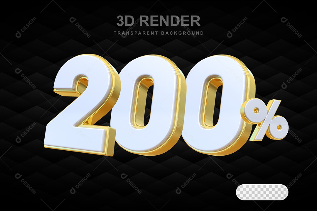 Elemento 3D Número 200% Branco com Dourado Para Composição PSD