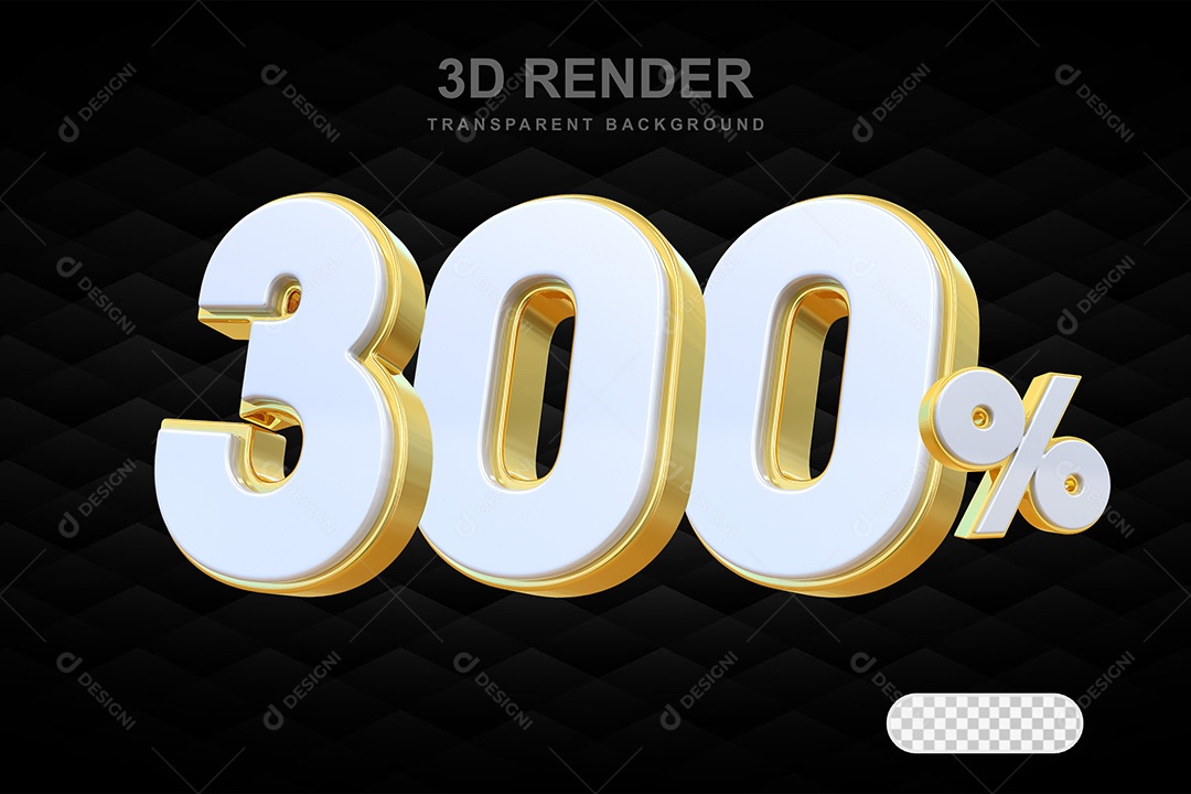 Elemento 3D Número 300% Branco com Dourado Para Composição PSD