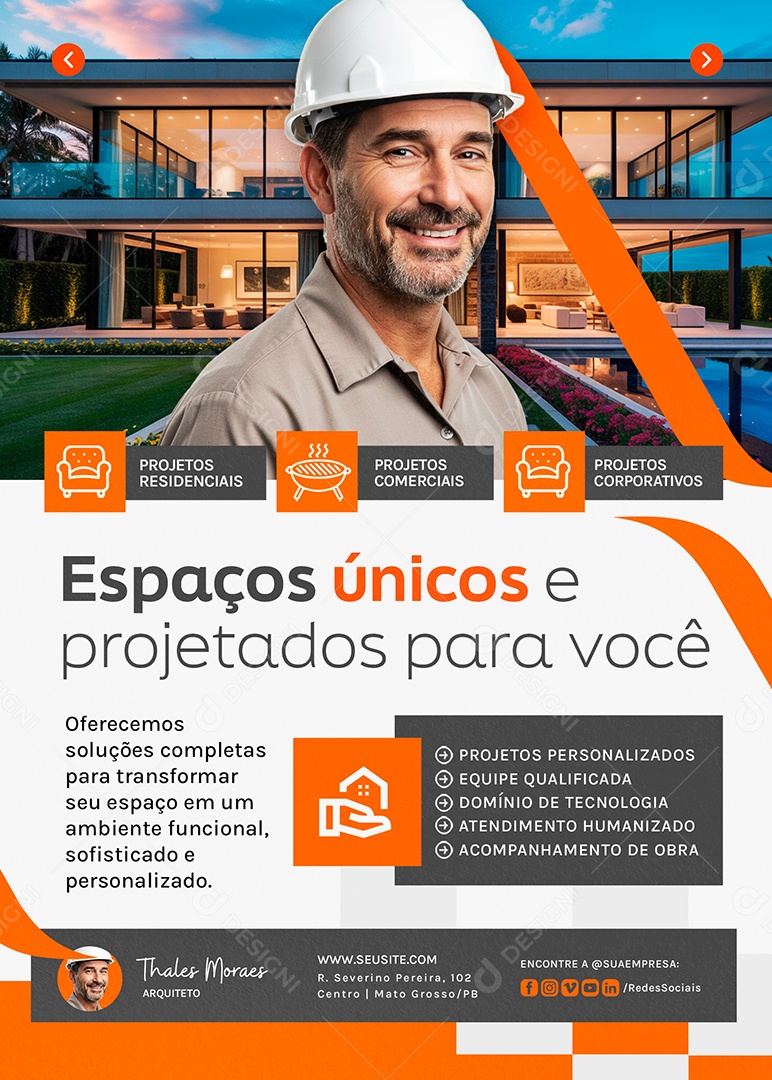Flyer Arquitetura Espaços Únicos Social Media PSD Editável