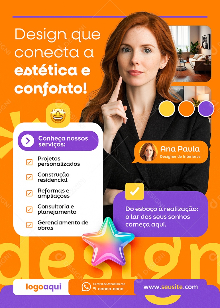 Flyer Design Interiores Conheça Nossos Serviços Social Media PSD Editável