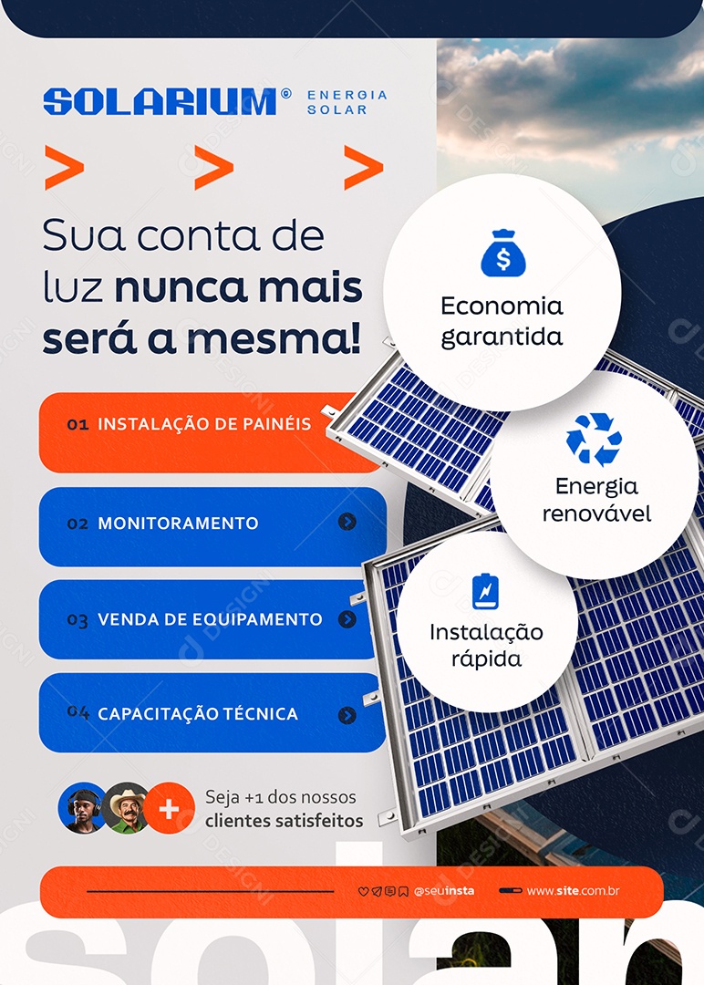 Flyer Energia Solar Sua Conta de Luz Social Media PSD Editável