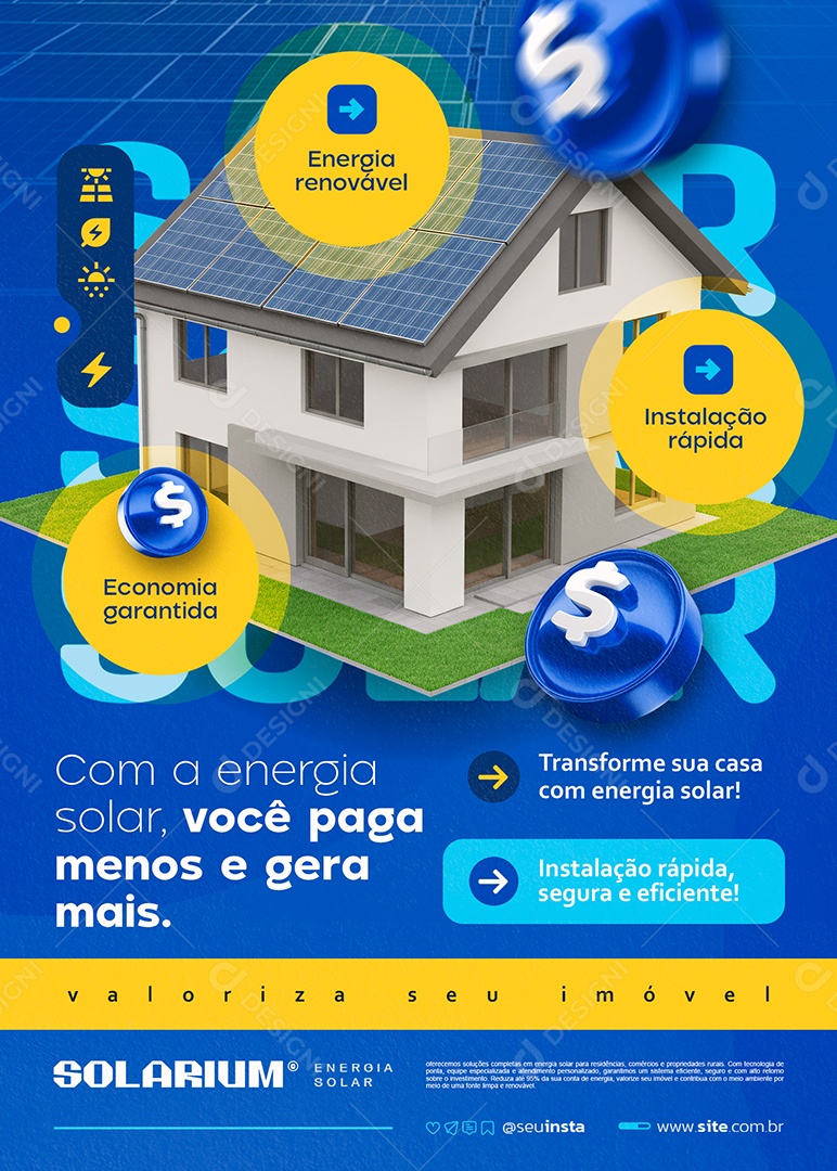 Flyer Energia Solar Você Paga Menos e Gera Mais Social Media PSD Editável