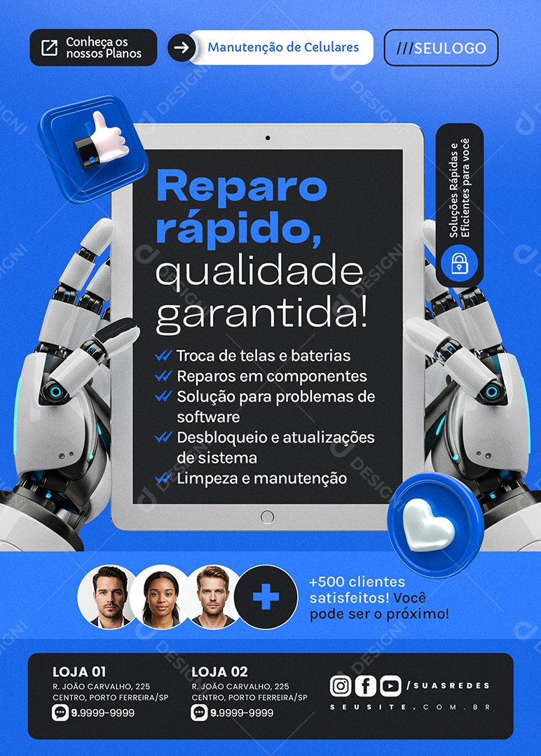 Flyer Manutenção Computador Reparo Rápido Social Media PSD Editável