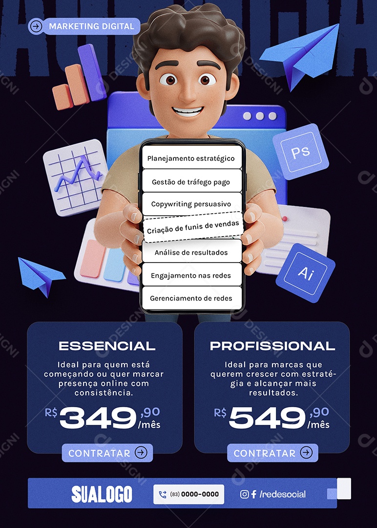 Flyer Marketing Digital Essencial Profissional Social Media PSD Editável