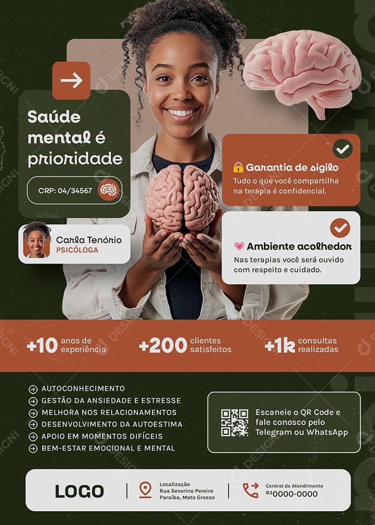Flyer Psicologia Saúde Mental é Prioridade Social Media PSD Editável