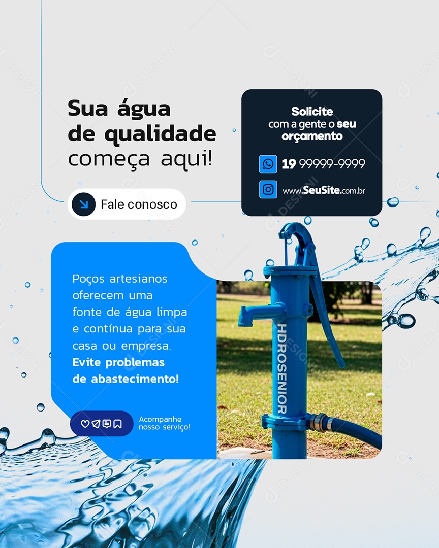 Poço Artesiano Sua Àgua de Qualidade Social Media PSD Editável