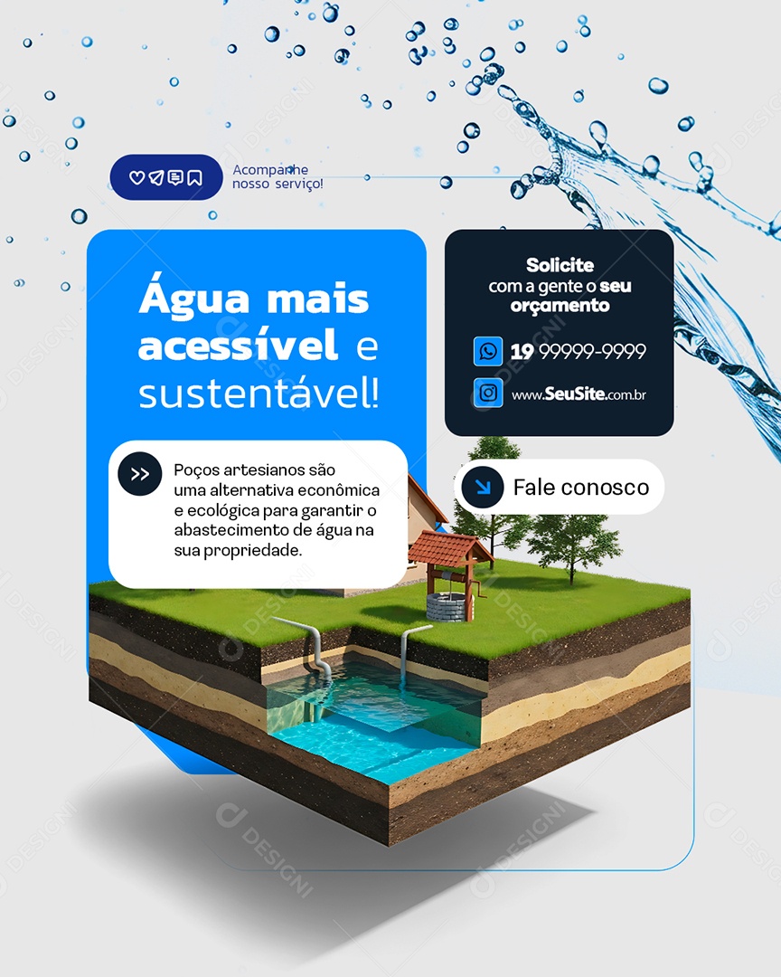 Poço Artesiano Água Mais Acessível e Sustentável Social Media PSD Editável