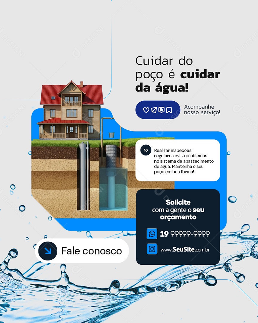 Poço Artesiano Cuidar do Poço é Cuiar da Água Social Media PSD Editável