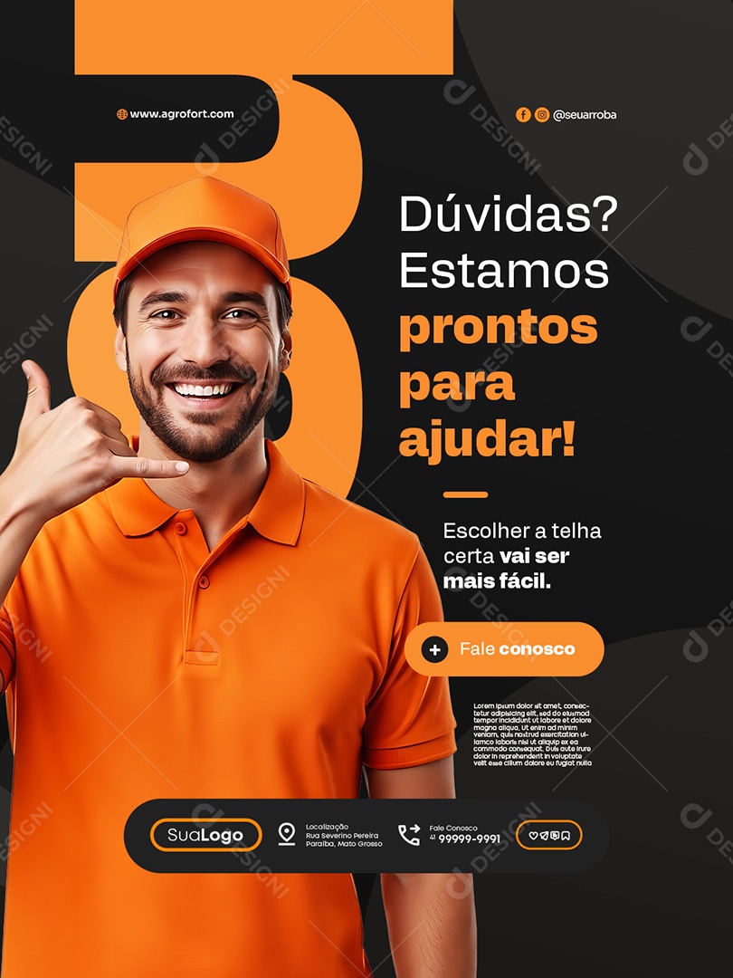 Loja de Telhas Dúvidas Estamos Prontos Social Media PSD Editável