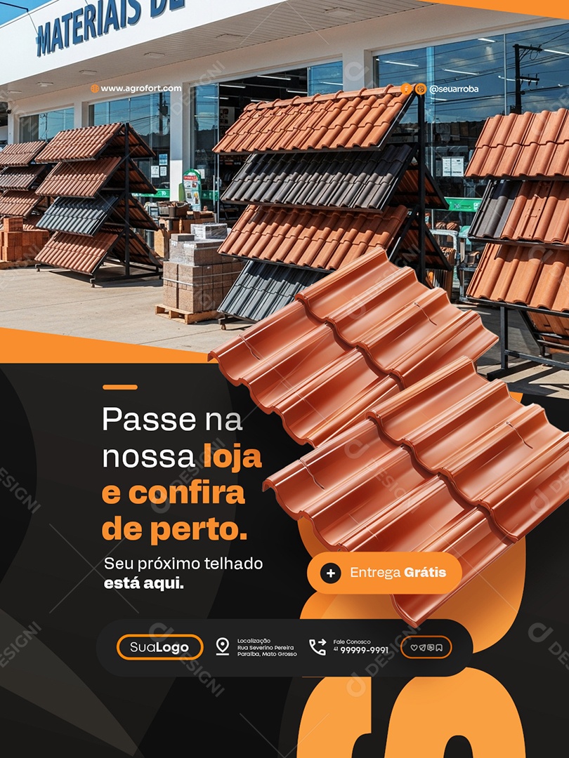 Loja de Telhas Passe na Nossa Loja Social Media PSD Editável