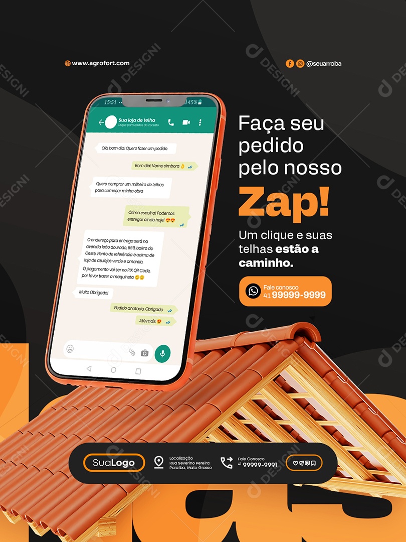 Loja de Telhas Faça seu Pedido Pelo Nosso Zap Social Media PSD Editável