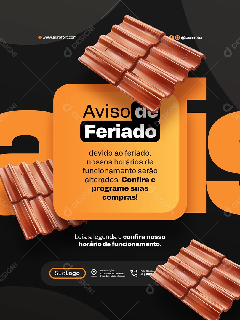 Loja de Telhas Aviso do Feriado Social Media PSD Editável
